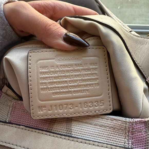 Coach Beige and Pink Checkered Handbag - Picture 5 of 6